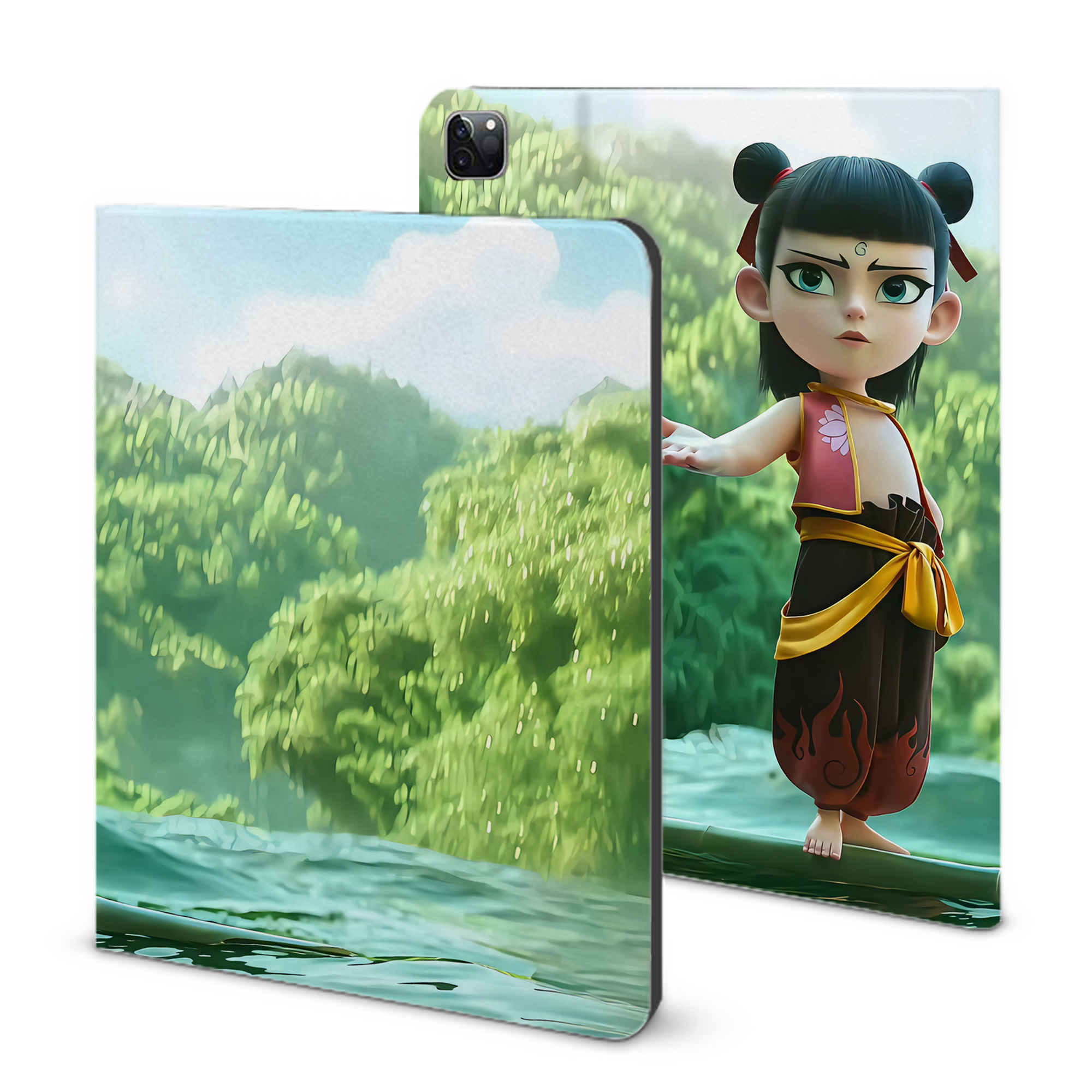 （画像用） Ne Zha 2 ナタ 魔童の大暴れ IPad ケース ブック型 PUレザー TPU 耐衝撃 軽量 薄型 ペン収納なし 全面保護 IPad 各モデル対応